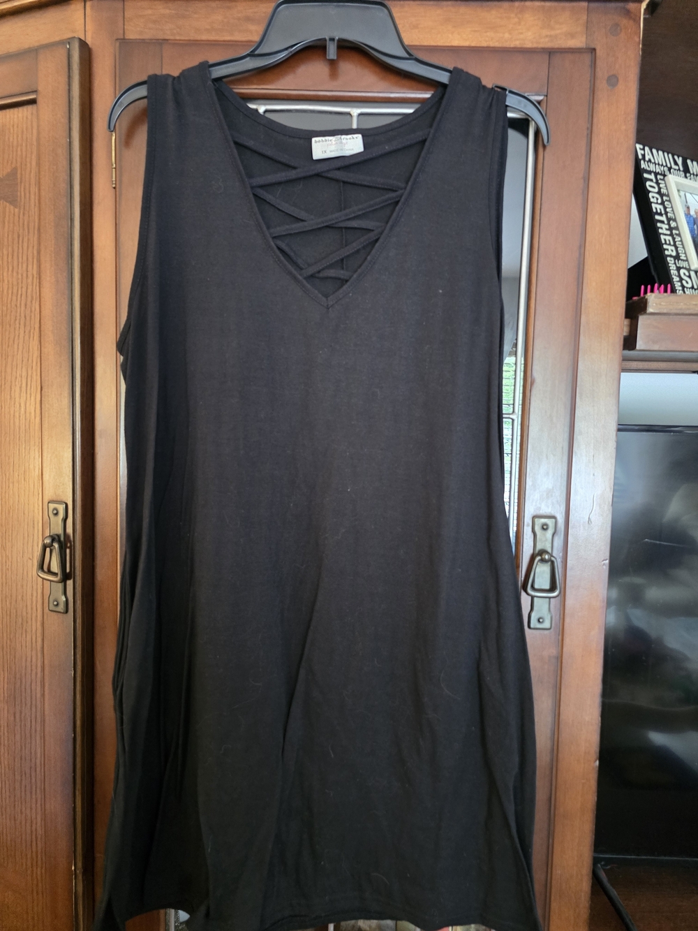 Bobbie Brooks Black Sleeveless Midi Dress with Lattice V-Neck